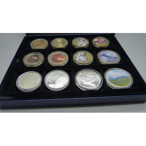 898 - Four boxed sets of gold plated coins including Royalty related, planes, history, commemorative, etc.