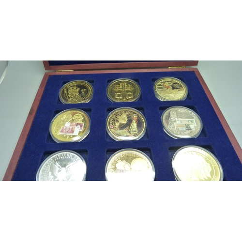 898 - Four boxed sets of gold plated coins including Royalty related, planes, history, commemorative, etc.