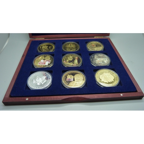 898 - Four boxed sets of gold plated coins including Royalty related, planes, history, commemorative, etc.