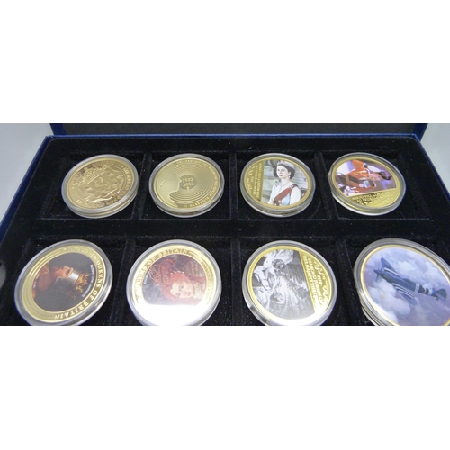 898 - Four boxed sets of gold plated coins including Royalty related, planes, history, commemorative, etc.