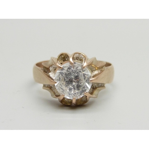 908 - A 9ct gold, large white stone solitaire ring, 4.5g