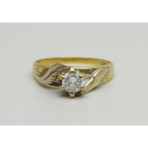 910 - An 18ct gold and diamond solitaire ring, approximately 0.30ct diamond weight, 3g, M/N