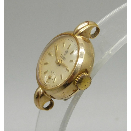 914 - A lady's 9ct gold Tudor wristwatch, back inscribed made for Rolex, gross weight 4g including glass