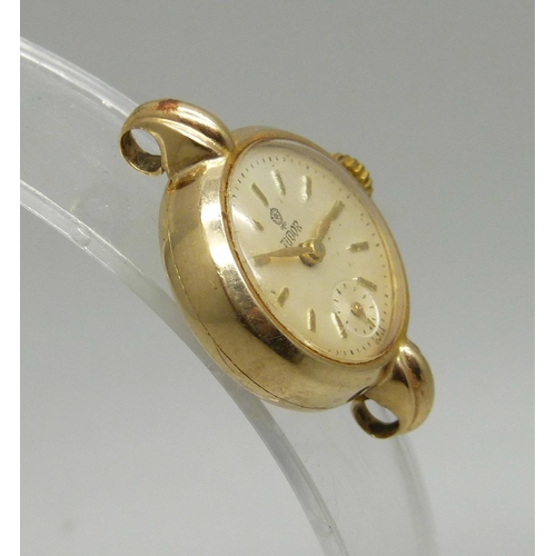 914 - A lady's 9ct gold Tudor wristwatch, back inscribed made for Rolex, gross weight 4g including glass