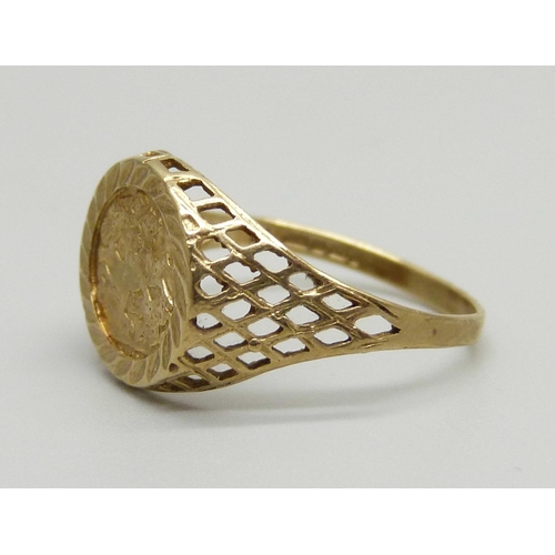 931 - A 9ct gold ring, 1.5g, M