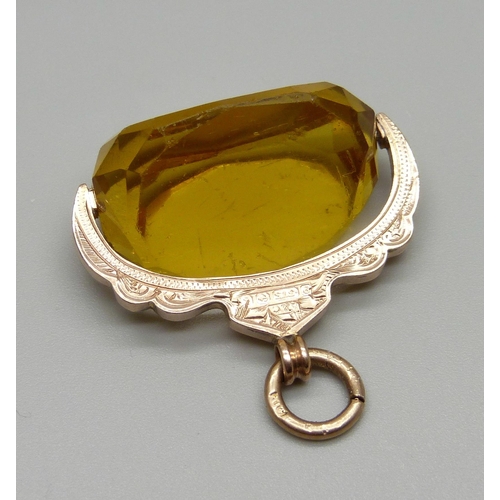 949 - A large hallmarked 9ct gold swivel fob, 3.5cm wide