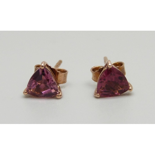 960 - A pair of 9ct gold and pink stone earrings, 1.2g