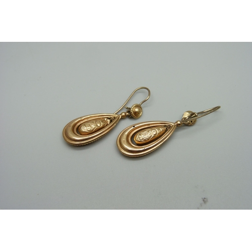 964 - A pair of Victorian 9ct gold earrings, a/f, 2.1g