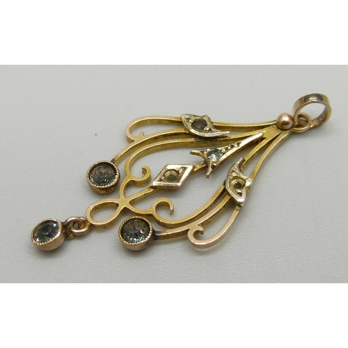 973 - A 9ct gold pendant, 1.5g, lacking two stones