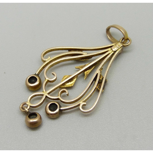 973 - A 9ct gold pendant, 1.5g, lacking two stones