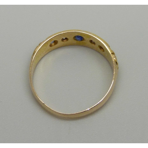 983 - An 18ct gold, sapphire and diamond ring, Birmingham 1898, 2.2g, M