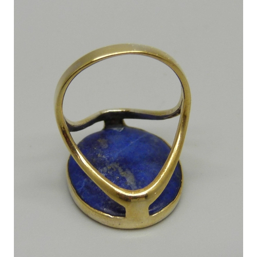 988 - A silver gilt, lapis lazuli tree of life ring, J