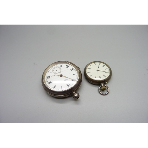 995 - A silver Waltham pocket watch, a/f, and a 935 silver fob watch