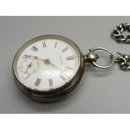 996 - A silver Waltham pocket watch and chain, Birmingham 1889