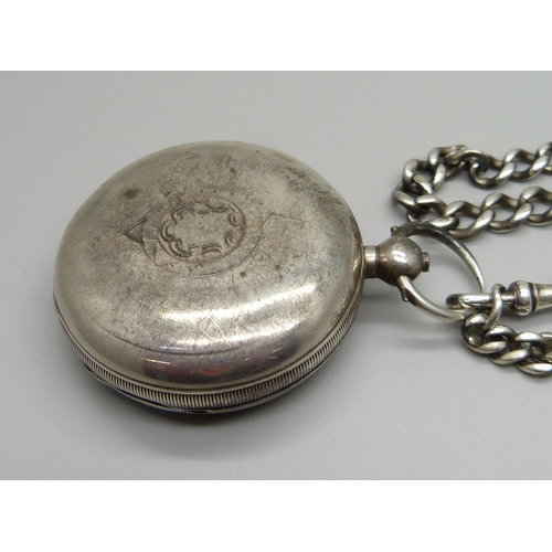 996 - A silver Waltham pocket watch and chain, Birmingham 1889