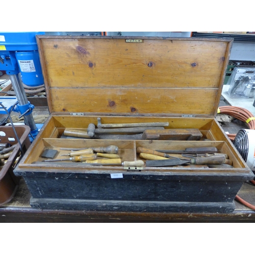 2025 - A carpenter's tool box including woodworking tools