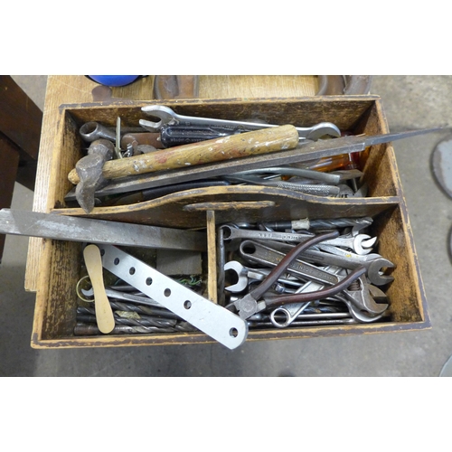 2030 - Two trays of assorted hand tools inc. spanners, drill bits, G-clamps, etc. - soldering iron failed e... 