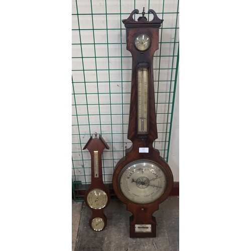 322 - A George III mahogany banjo barometer, signed Knight, Coggeshall and an aneroid barometer