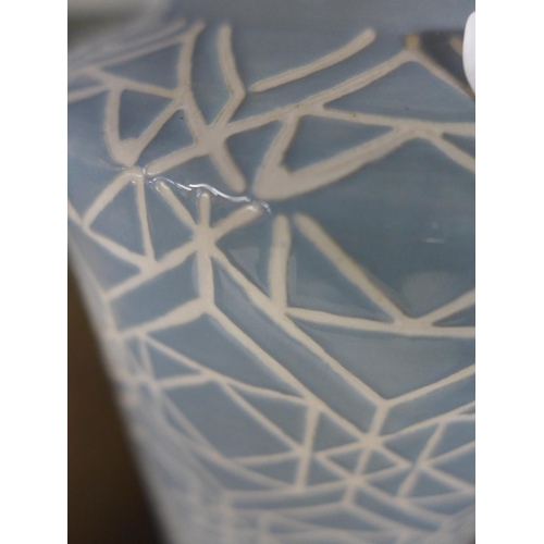 1509 - A light blue and white geometric patterned vase