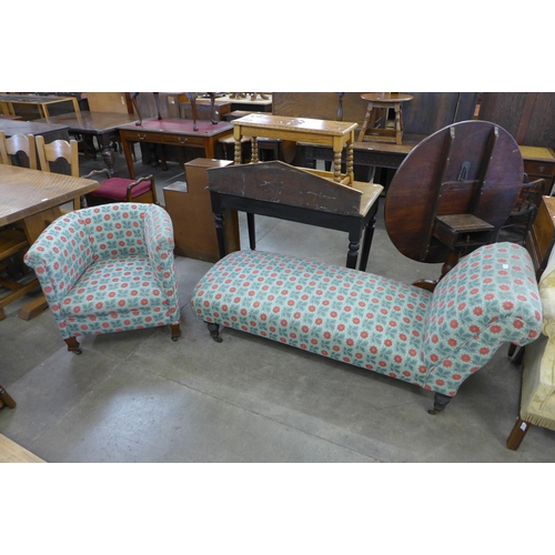 181 - A Victorian fabric upholstered chaise longue and a tub chair