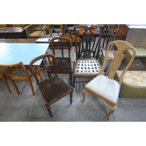 193 - A pair of Victorian mahogany balloon back chairs, a Queen Anne walnut chair and a George III ash and... 