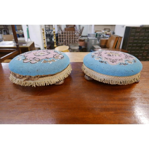 204 - A pair of Victorian circular beadwork footstools