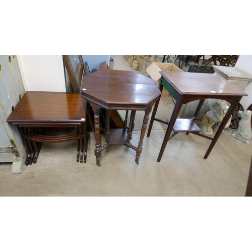 226 - An Edward VII octagonal mahogany occasional table, a mahogany nest of tables and one other