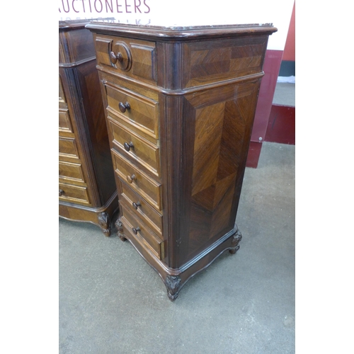 24 - A pair of 19th Century French mahogany and marble topped table de nuits