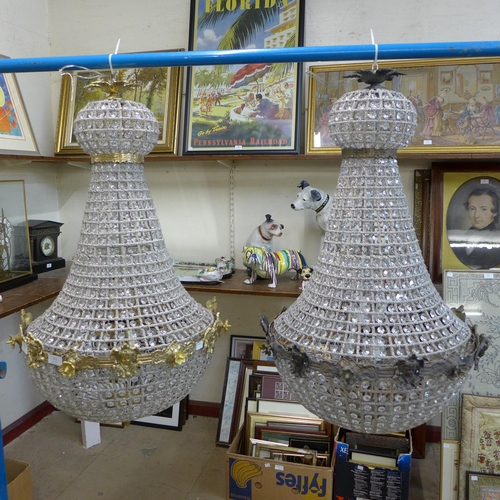 277 - A pair of similar French Empire style bag shaped chandeliers