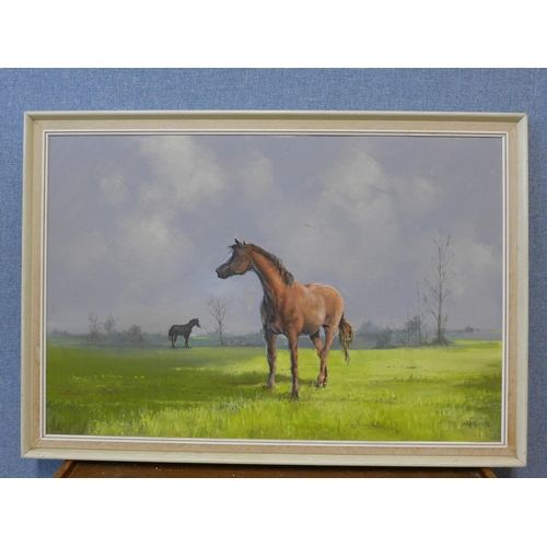 279 - W.G.K., landscape wit horses in a field, oil on board, framed