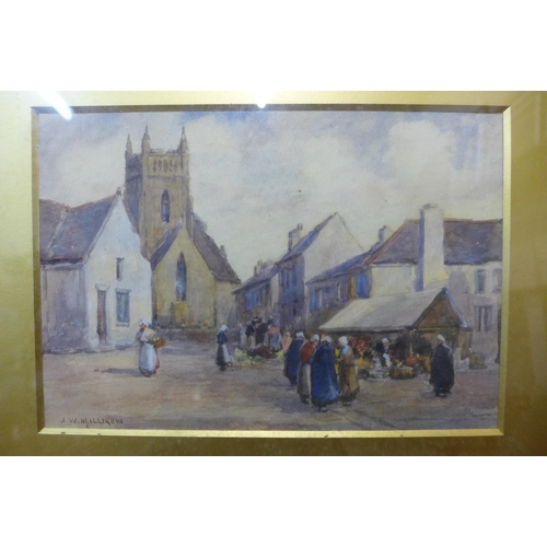 283 - Joseph W. Milliken, pair of market scenes, watercolour, framed