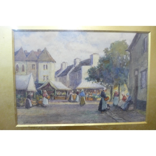 283 - Joseph W. Milliken, pair of market scenes, watercolour, framed