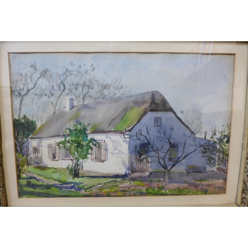 284 - English School, cottage with thatched roof, watercolour, unsigned, framed