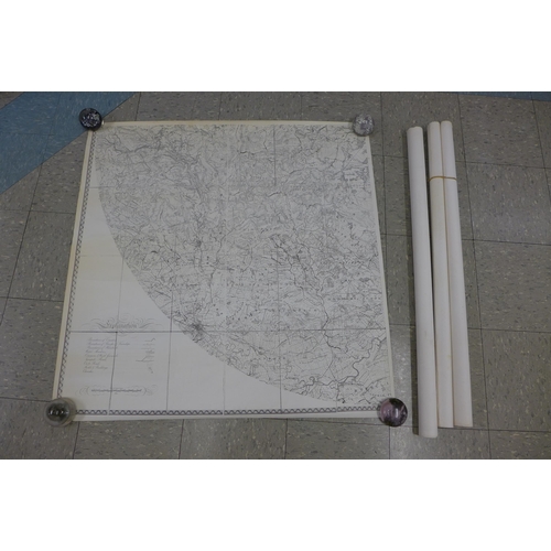 287 - A 19th Century four piece Sanderson map of Mansfield, circa 1830s