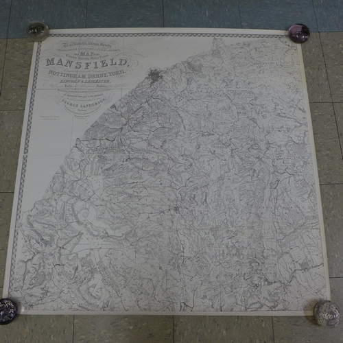 287 - A 19th Century four piece Sanderson map of Mansfield, circa 1830s