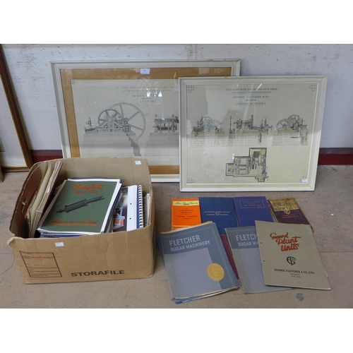 293 - Two George Fletcher industrial pressure steam engine prints and associated books and magazines, incl... 