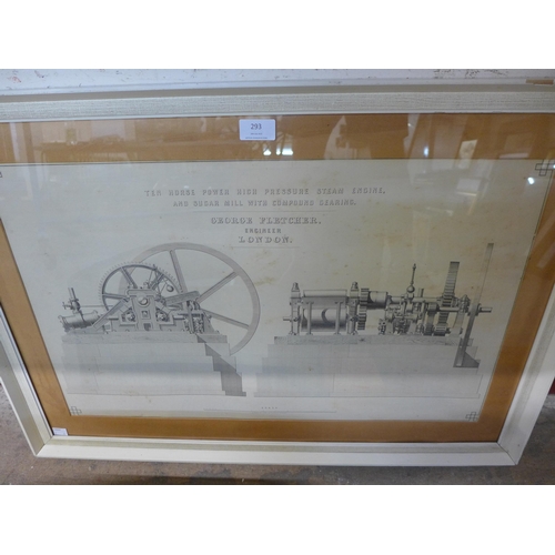 293 - Two George Fletcher industrial pressure steam engine prints and associated books and magazines, incl... 