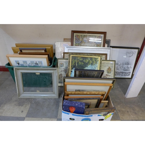 298 - A large quantity of paintings, prints and frames