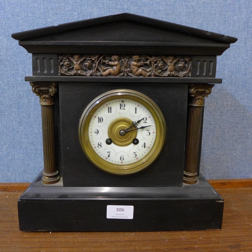 306 - A 19th Century French Belge noir architectural cased mantel clock