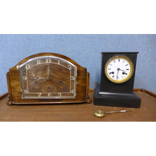 316 - A 19th Century French Belge noir mantel clock and an Art Deco walnut mantel clock