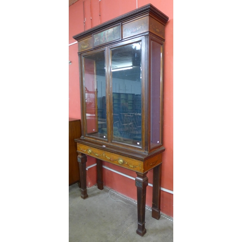 32 - A Victorian Sheraton Revival painted mahogany and satinwood side cabinet