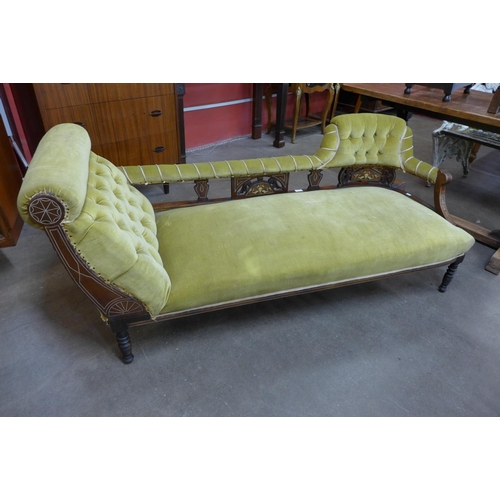 33 - An Edward VII inlaid mahogany and fabric upholstered chaise longue. This lot is sold with non-transf... 