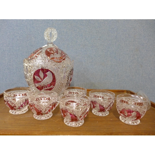 331 - A Bohemian glass punch bowl and glasses