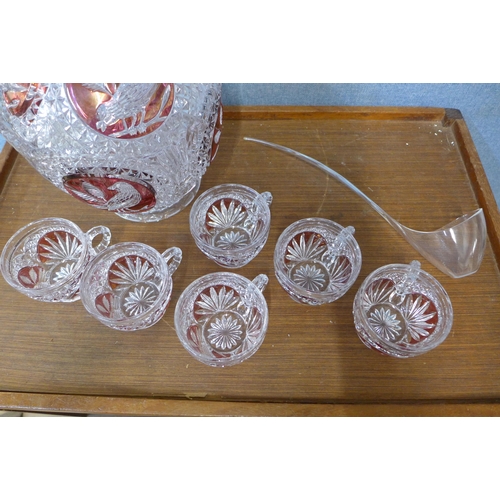 331 - A Bohemian glass punch bowl and glasses