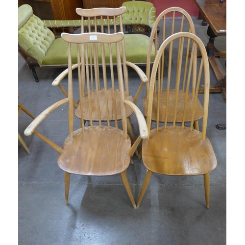 67 - A pair of Ercol Blonde elm and beech Goldsmith chairs and a pair of Quaker chairs