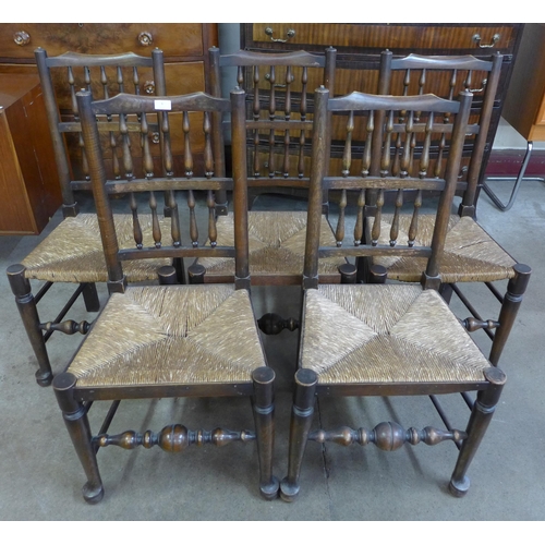 8 - A set of five 19th Century provincial Lancastrian ash and beech rush seated chairs