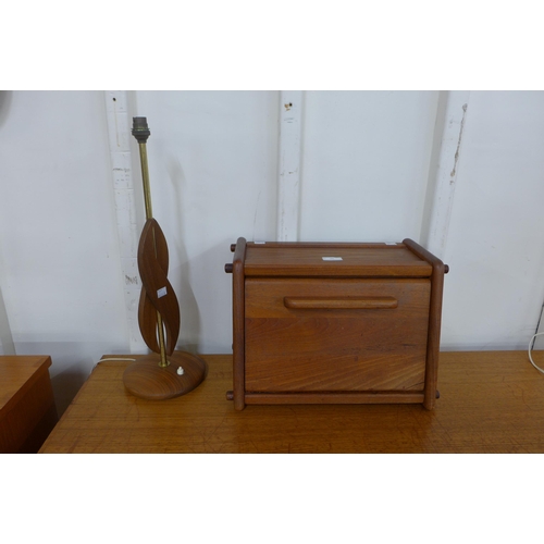 96 - A Danish teak table lamp and a box