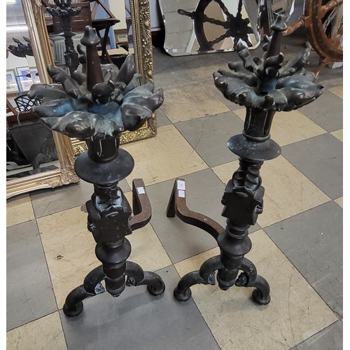 261 - A pair of 19th Century French copper andirons