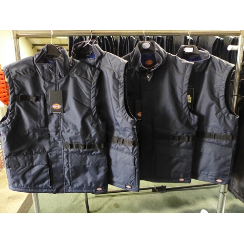 3066 - Four men's Dickie's navy utility bodywarmers - mixed sizes * this lot is subject to VAT