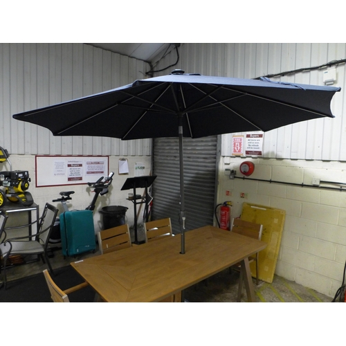 3082 - 10Ft Auto Tilt Umbrella with Led lights - No Battery and a Sunvilla Umbrella Base, original RRP £139... 